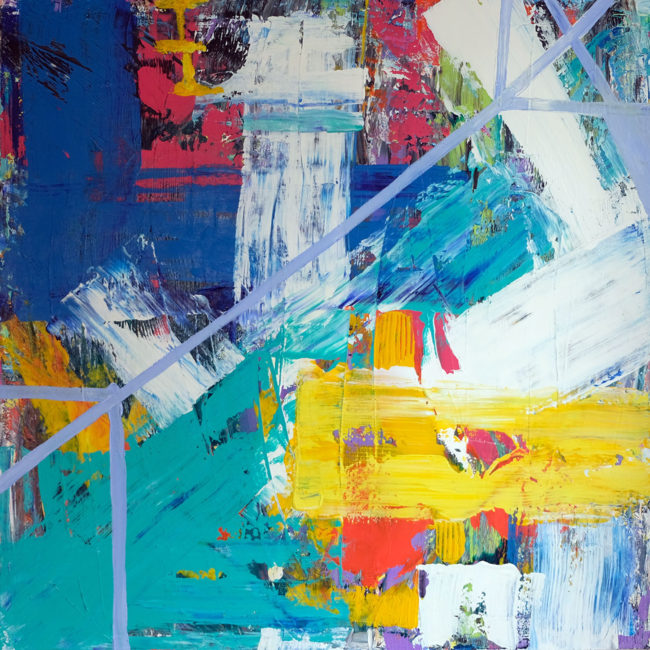 June Primary 36x36 acrylic on canvas painting by Caitlin Wheeler art.