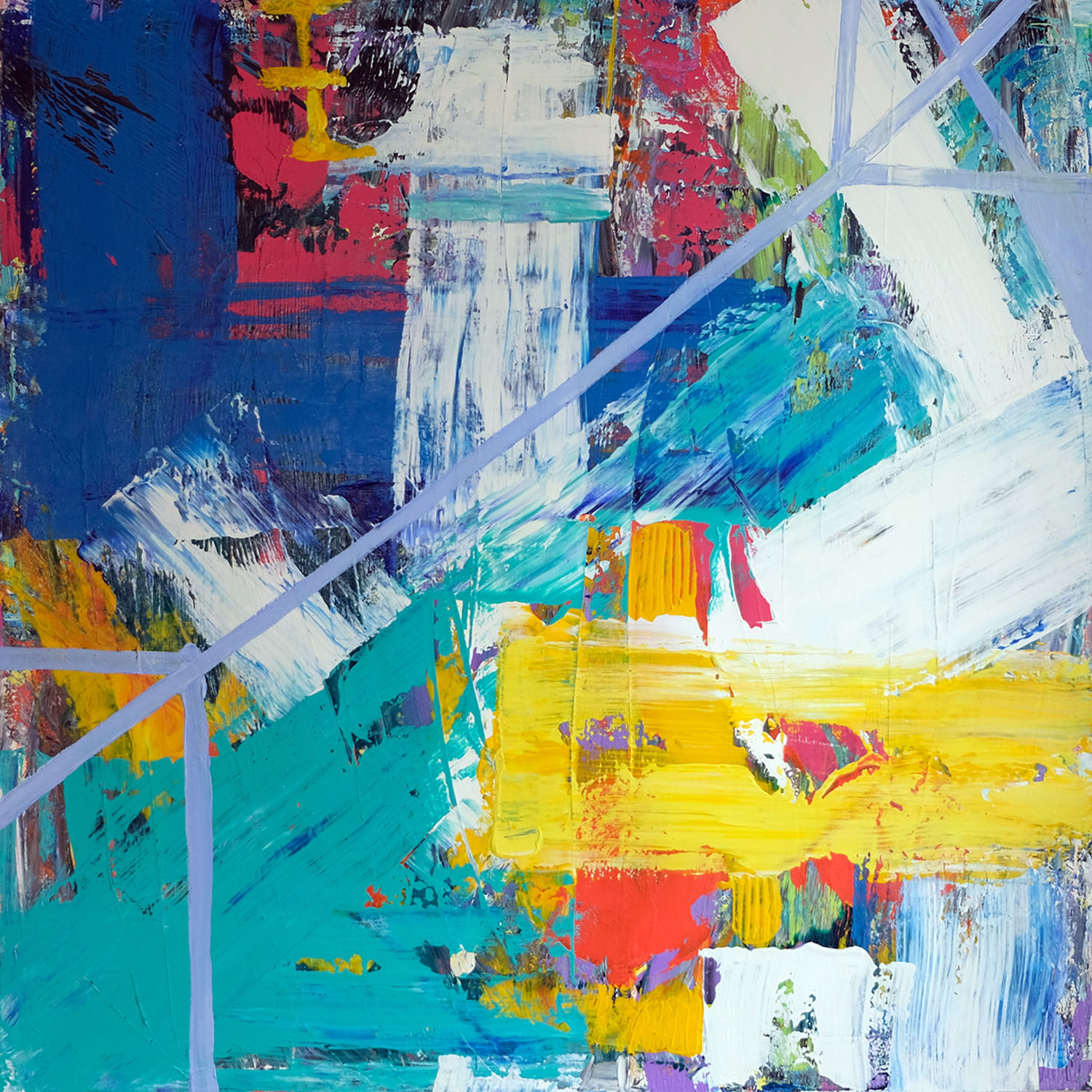 June Primary 36x36 acrylic on canvas painting by Caitlin Wheeler art.